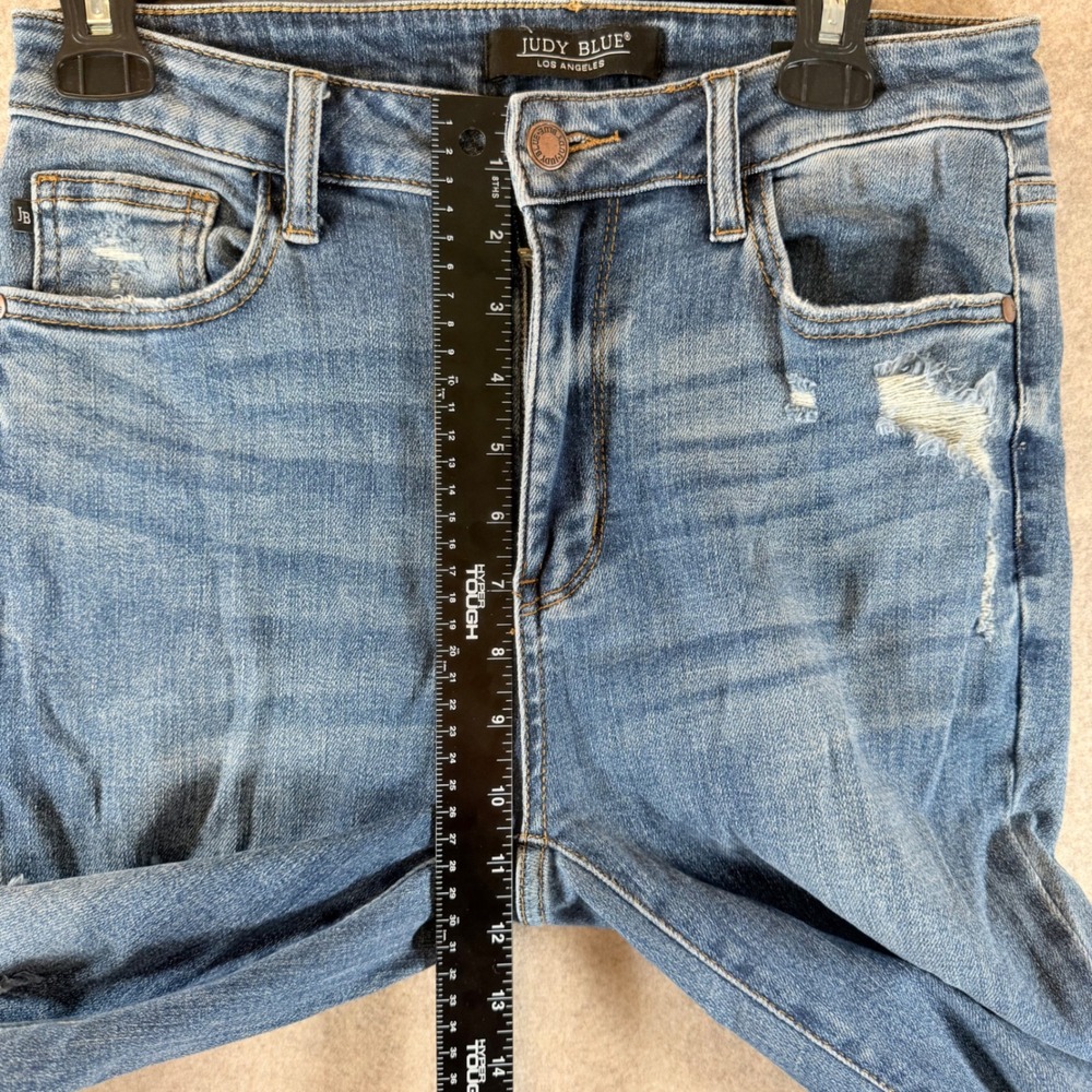 Judy Blue Flare Jeans 7/28 Distressed High Rise Blue Bell Bottom JB88480 - Picture 7 of 10
